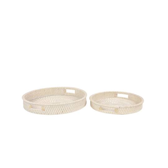 Set of 2" Cream Wood Boho Style Tray, 20", 16"